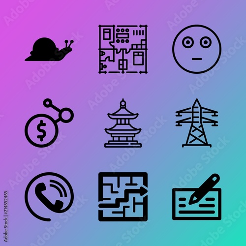 Vector icon set about business with 9 icons related to generator, cover, icon, effect, home, load, chinese, object, plant and future