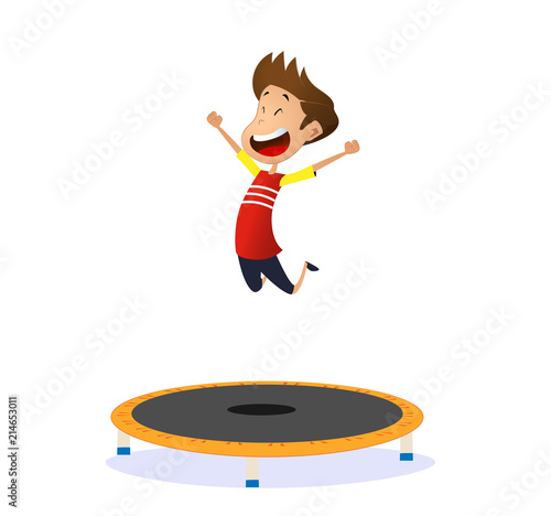 Happy preschool kid jumping on trampoline