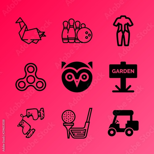 Vector icon set about hobby with 9 icons related to suit, australia, geometric, trees, forest, animal, frozen, toy, ocean and huntsman