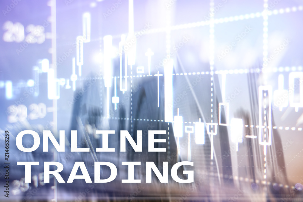 Fototapeta premium Online trading, FOREX, Investment concept on blurred business center background.