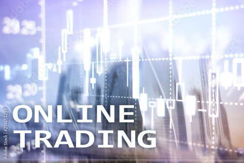 Online trading, FOREX, Investment concept on blurred business center background.
