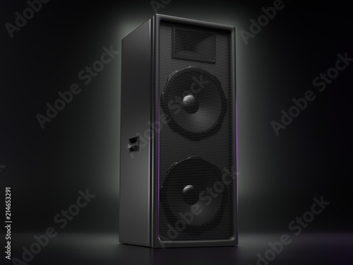 Big black speaker on a reflective background