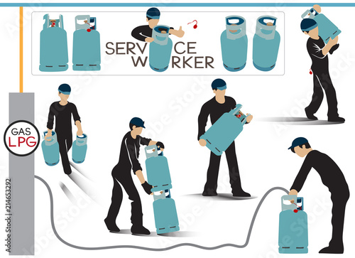 Service worker of LPG Gas for food Info graphic cartoon 6 acting