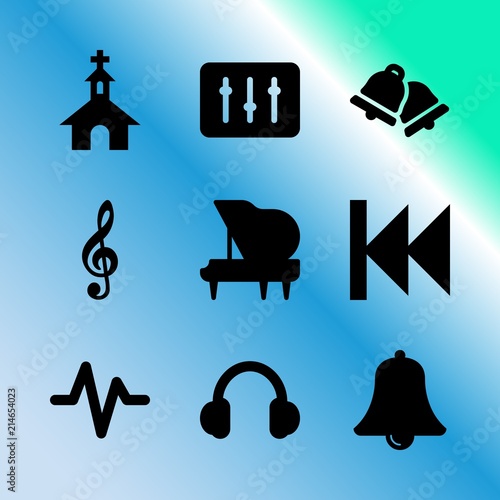 Vector icon set about music player with 9 icons related to connect, studio, key, maintenance, microphone, decoration, adult, holiday, injury and texture