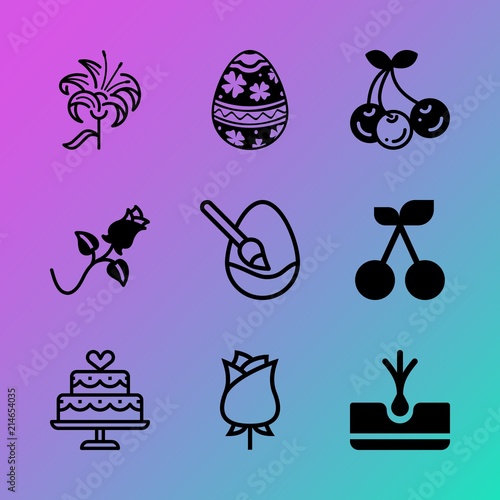 Vector icon set about flowers with 9 icons related to reflection, yellow, catering, wallpaper, juicy, cream, bloom, floral, tuberous and gardening