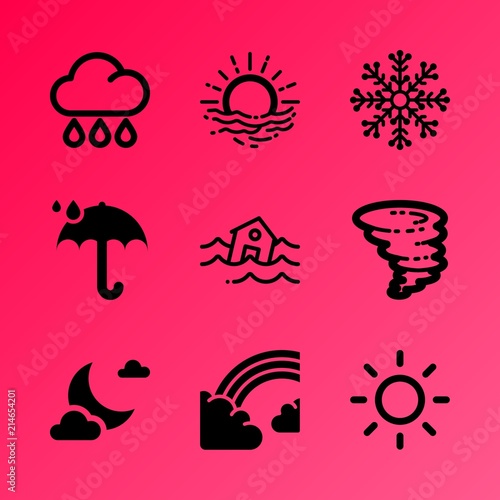 Vector icon set about weather with 9 icons related to purple, dam, orbit, sunrise, mystery, red, sunset, clear, fantasy and image © Ольга Гетманова