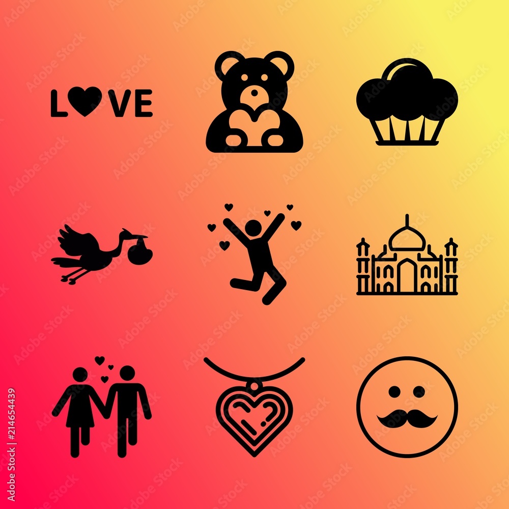 Vector icon set about love with 9 icons related to nature, small, parent, father, man, clinic, childbirth, brush, male and template