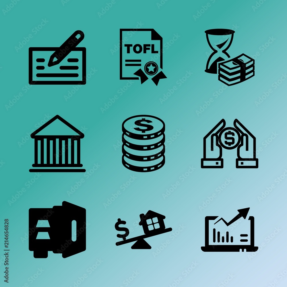 Vector icon set about bank with 9 icons related to bag, window, pile, decorative, calligraphy, treasure, payment, abstract, pig and economy Vector icon set about bank with 9 icons related to bag, window, pile, decorative, calligraphy, treasure, payment, abstract, pig and economy