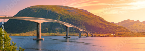 Car on bridge road in Norway, Europe