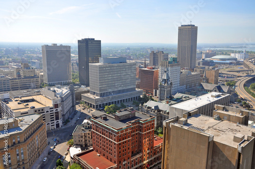 Photography Buffalo City aerial view from the top of the City Hall in downtown Buffalo, New York, USA