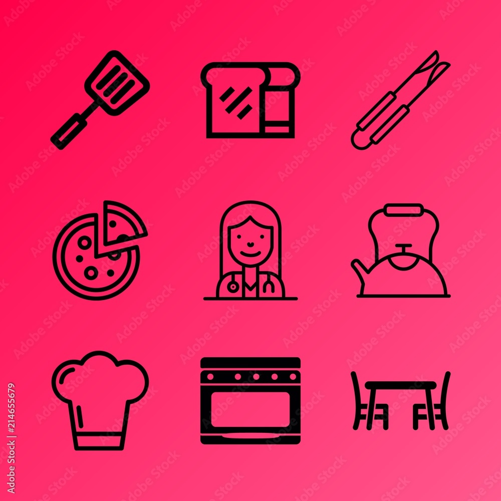 Vector icon set about kitchen with 9 icons related to onion, stainless, top, cafe, chrome, french, healthy, nuts, boiling and gourmet Vector icon set about kitchen with 9 icons related to onion, stainless, top, cafe, chrome, french, healthy, nuts, boiling and gourmet