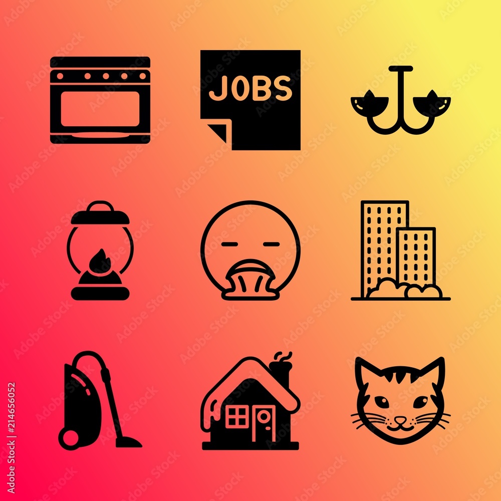 Vector icon set about home with 9 icons related to baking, urban, construction, owner, modern, silhouette, fever, rabbit, people and bright Vector icon set about home with 9 icons related to baking, urban, construction, owner, modern, silhouette, fever, rabbit, people and bright