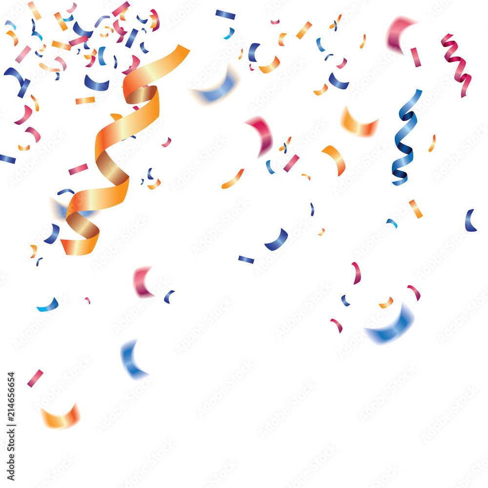 Obraz premium Abstract colorful confetti out of focus isolated on white background.Vector illustration.