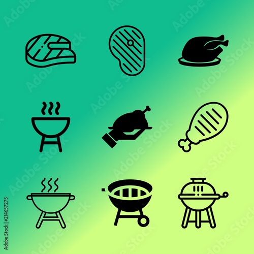 Vector icon set about barbecue with 9 icons related to drawing, grilled, heat, isolated, organic, red, above, card, cooking and seafood
