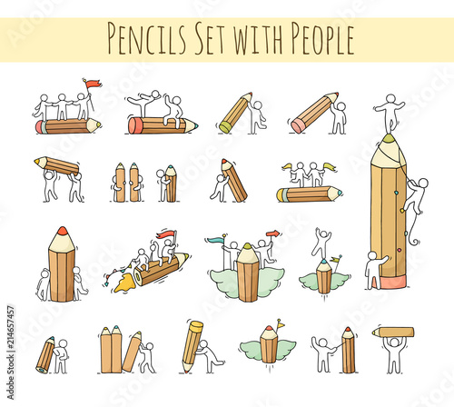 Pencils set with working little people.