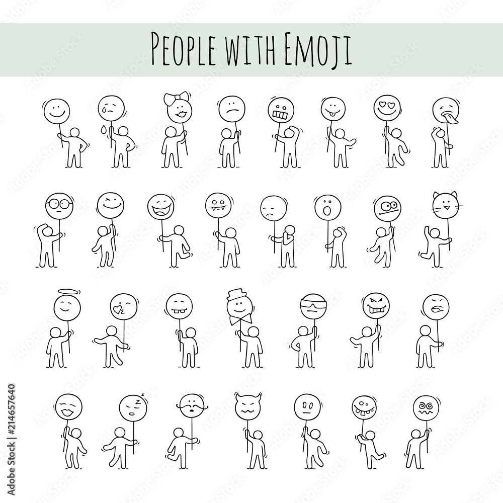 Cartoon icons set of sketch little people with smiles Cartoon icons set of sketch little people with smiles
