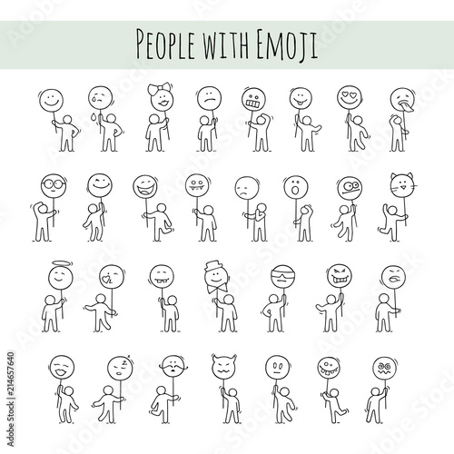 Cartoon icons set of sketch little people with smiles