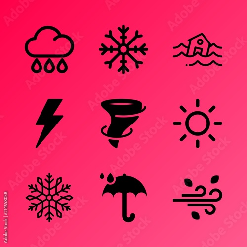 Vector icon set about weather with 9 icons related to house  ray  houston  orange  natural  climate  beam  outdoors  forecast and sunny