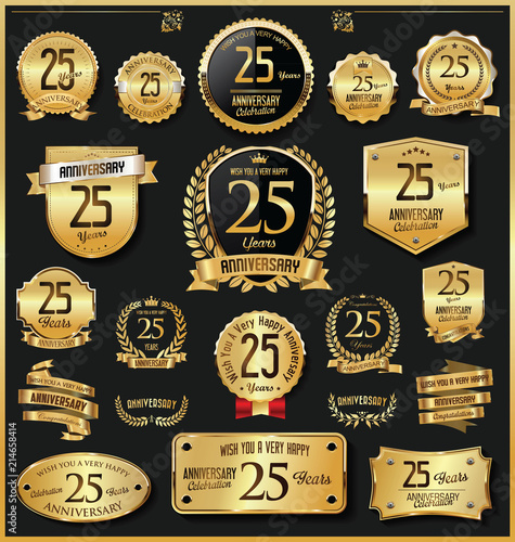 Anniversary retro vintage golden badges and labels vector 25 years