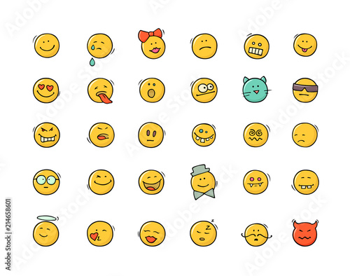 Cartoon icons set with smiles.