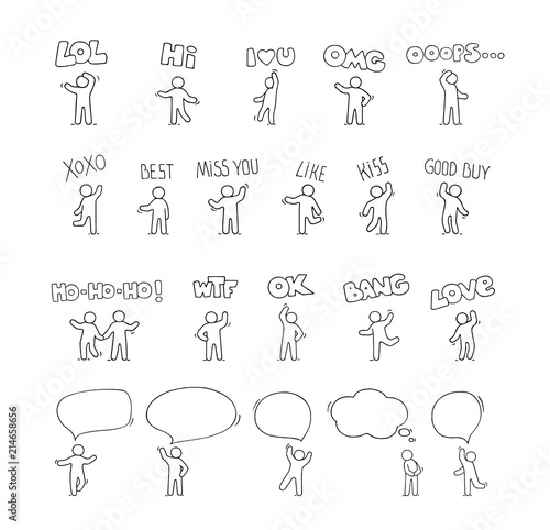 Speech bubbles icons set with little people.