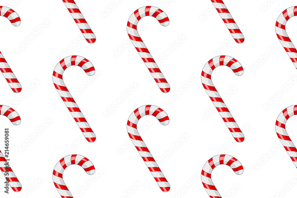 Candy canes. Red white striped candy in diagonal rows. Seamess pattern