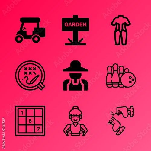 Vector icon set about hobby with 9 icons related to kid, growing, black, lane, training, nature, board, answer, mask and cotton