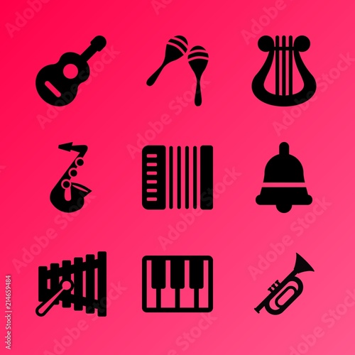 Vector icon set about music instruments with 9 icons related to composition  handbell  element  drawing  image  graphic  color  musician  symphony and creative