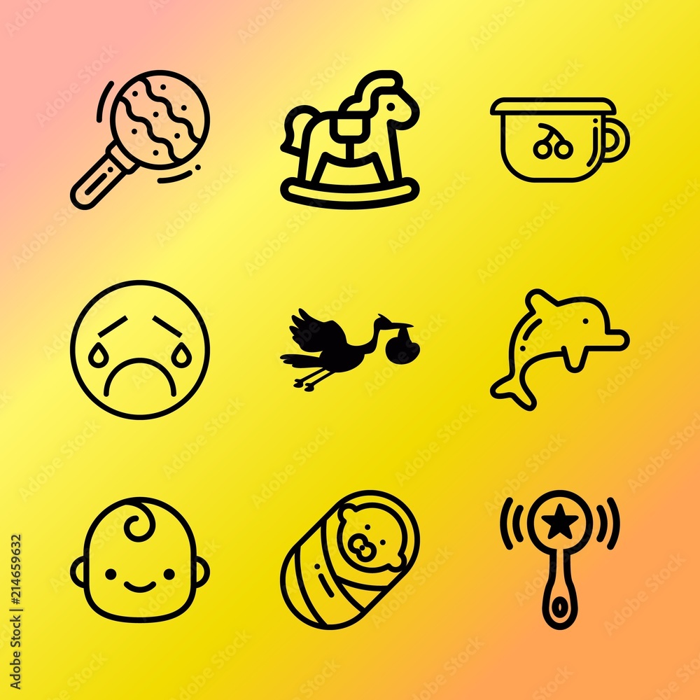 Vector icon set about baby with 9 icons related to new, green, chinese, kangaroo, child, expression, zoo, kids, lying and boy