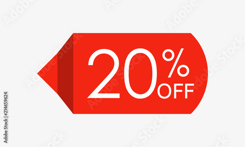 20 percent off. Sale and discount price tag, icon or sticker. Vector illustration.