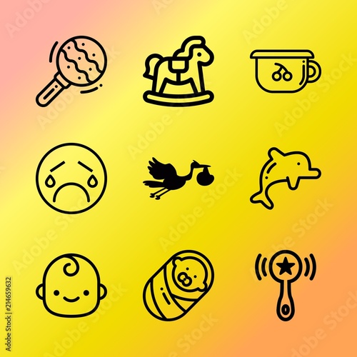 Vector icon set about baby with 9 icons related to new  green  chinese  kangaroo  child  expression  zoo  kids  lying and boy