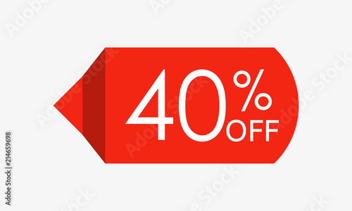 40 percent off. Sale and discount price tag, icon or sticker. Vector illustration.