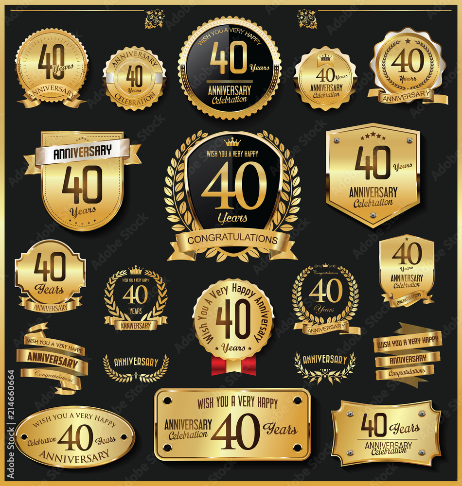 Anniversary retro vintage golden badges and labels vector 40 years