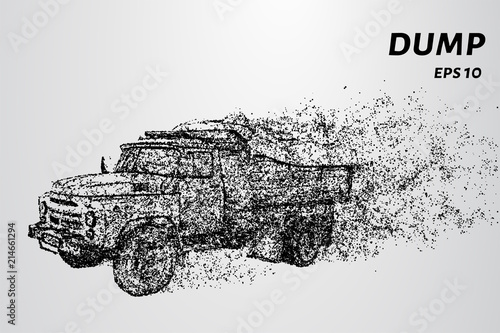 Dump truck of particles. Dump truck consists of dots and circles
