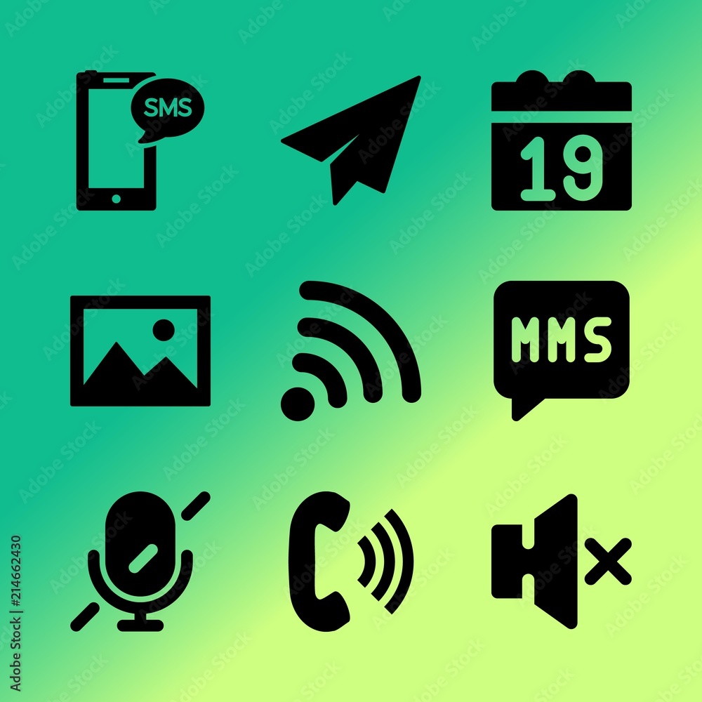 Vector icon set about mobile device with 9 icons related to email, isolated, information, postal, open, cinema, dial, post, marketing and letter Vector icon set about mobile device with 9 icons related to email, isolated, information, postal, open, cinema, dial, post, marketing and letter