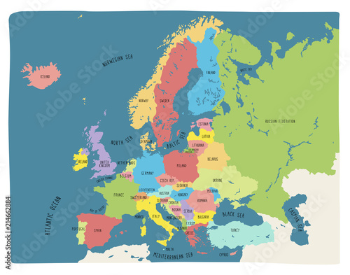 Colorful hand drawn vector map of Europe
