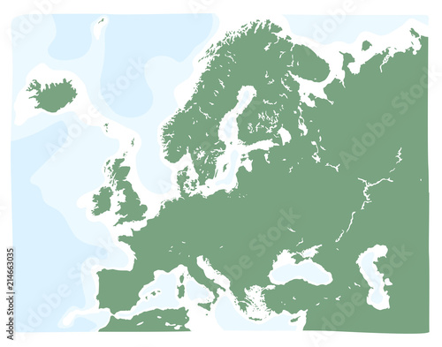 Hand drawn vector map of Europe in green color