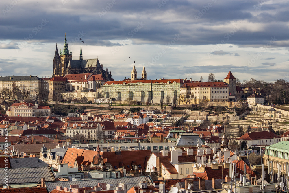 Prague Castle and old town roof tops