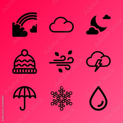 Vector icon set about weather with 9 icons related to curve  sunshine  geometric  outdoor  disaster  skylight  planet  view  crystal and crater