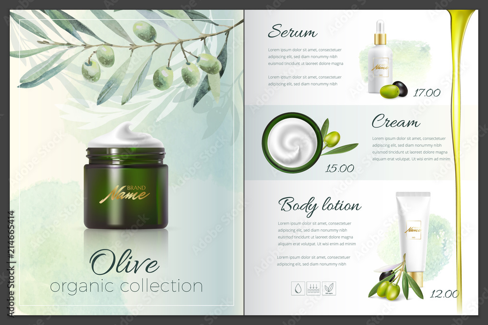 Design cosmetics product advertising for catalog, magazine. Mock up of