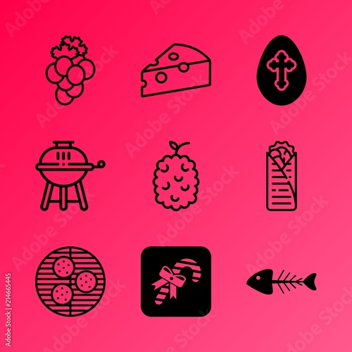 Vector icon set about food with 9 icons related to salmon, greeting, garden, east, cut, dairy, abstract, fishes, sirloin and nature