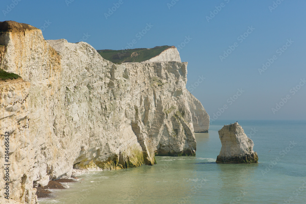 Fototapeta premium Stunning UK coast Seaford East Sussex Southern England with beautiful white chalk cliffs and turquoise sea