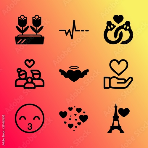 Vector icon set about love with 9 icons related to groom  style  mouth  feather  wallpaper  symbol  frequency  birthday  celebration and painting