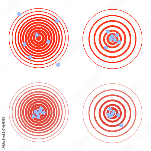 Set of red pain rings. Symbol of growing physical pain, suffering and body disorder, distress, injury, illness. Vector flat style cartoon illustration isolated on white background