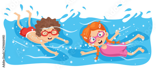 Vector Illustration Of Kid Swimming