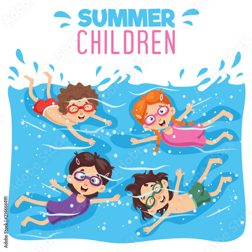 Vector Illustration Of Kid Swimming