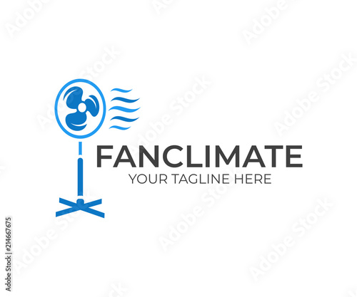Electrical fan, ventilator, blower and blowhole with wave cool wind, logo design. Household appliance for home creating a microclimate, vector design and illustration