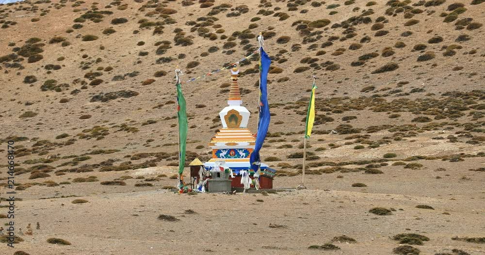 Buddhist stupa near Dhankar lake and Dhankar monastery in Spiti Valley, Himalaya, North India Buddhist stupa near Dhankar lake and Dhankar monastery in Spiti Valley, Himalaya, North India
