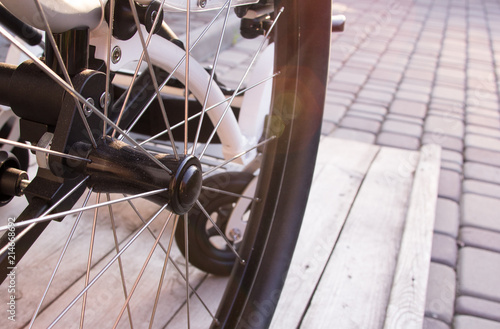 Wheelchair on the wooden ramp Disability Mobility Chair Lifestyle