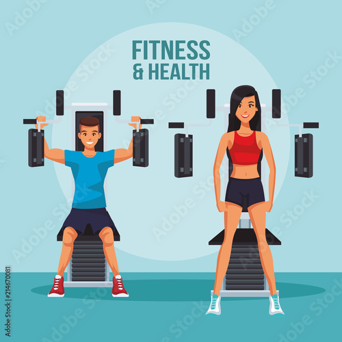People trainning with gym machines vector illustration graphic design